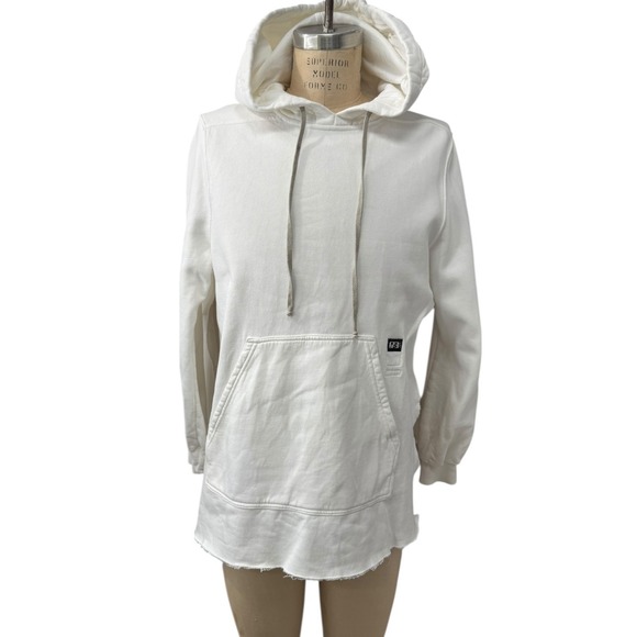 Rick Owens DRKSHDW Ribbon White Long Hoodie Side Slits Mens Oversized Italy Made